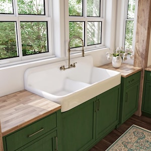 Fregadero grande de estilo rústico con doble cubeta y delantal de 51" x 24" - Reproducción del modelo n.° DBA5124