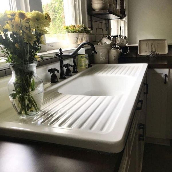 54" X 24" Single Bowl Double Drainboard Farmhouse Sink Reproduction Model SBDW5424