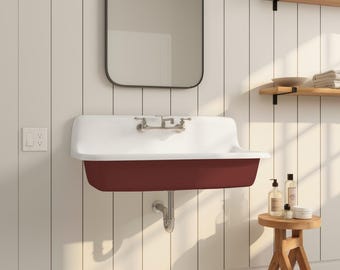 WALL MOUNTABLE! 36" x 18" Single Bowl Reproduction Farmhouse Sink - Rookwood Red - Single 8" OC Faucet Holes