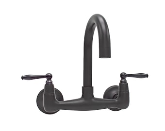 Short Reach Wall Mount Faucet with 6″ Swivel Spout and Metal Levers / Matte Black Finish