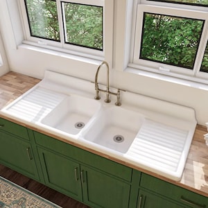 60" x 25" Double Bowl, Double Drainboard Farmhouse Sink Reproduction Model #DBDW6025