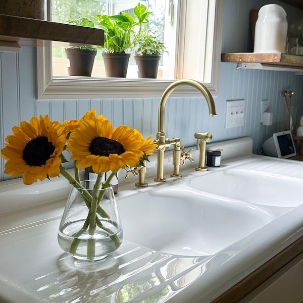 66" x 25" Double Bowl, Double Drainboard Farmhouse Sink Reproduction Model #DBDW6625