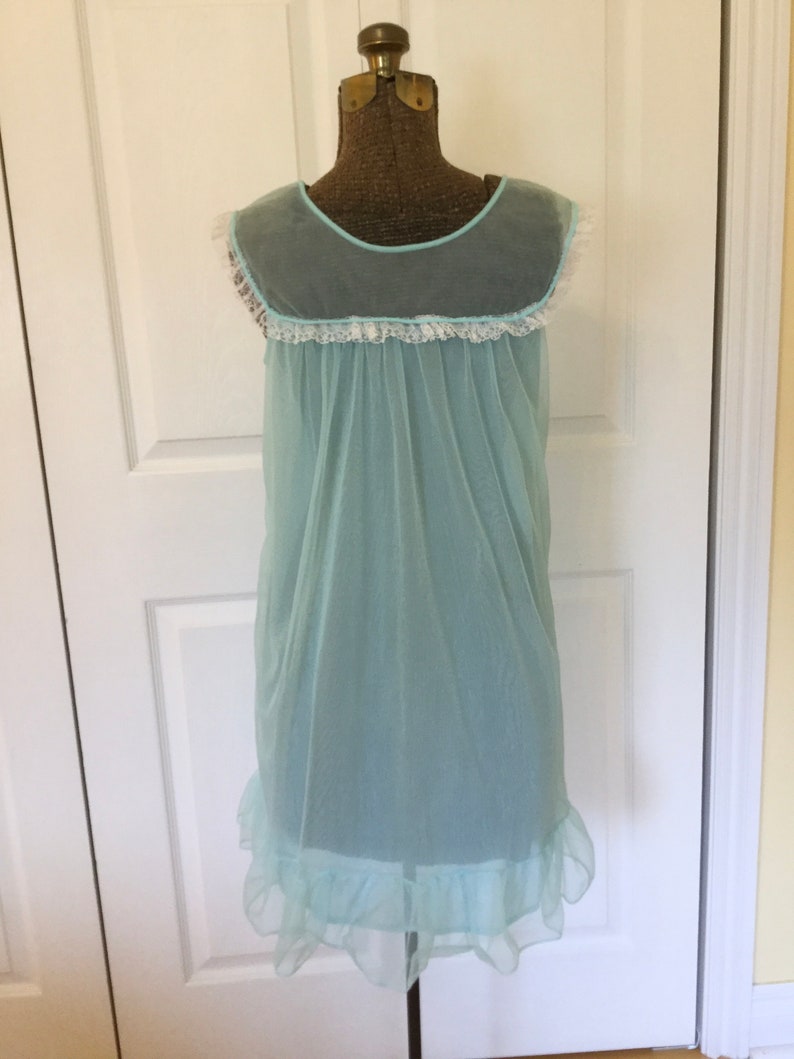 1960's Turquoise Aqua Chiffon Peignoir Short Nightgown - Etsy