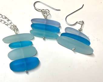 Sea Glass blues earrings & necklace