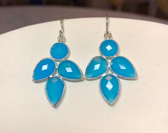 Beautiful Fleur Blue Chalcedony & Sterling Silver Drop Earrings