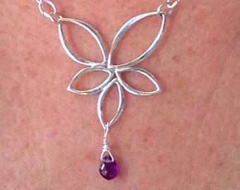 Custom Modern SIlver Flower Necklace With Gemstone of Your Choice