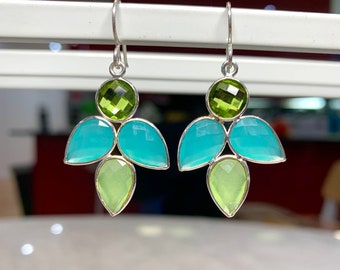 Chalcedony & Peridot Drop Feminine Leaf Earrings