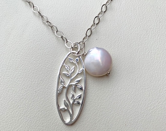 Silver Tree of Life Pendant with Pearl