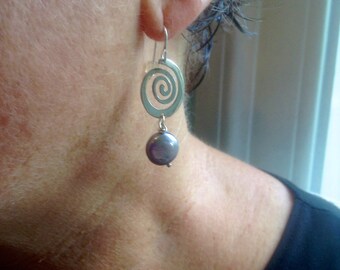 Sterling Spiral Coin Pearl Earrings