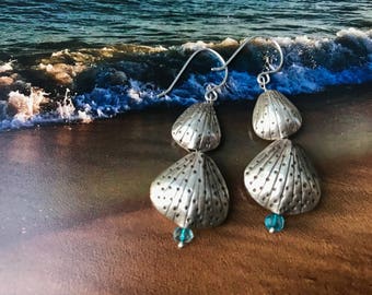 Dangling Shell Earrings with Apatite - Beachy!