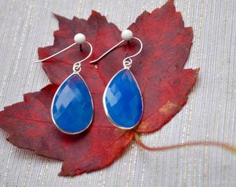 Bezel Set Rich Blue Chalcedony Drops