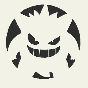 May include: Black and white silhouette of a ghost with a mischievous grin, perfect for a Halloween pumpkin carving stencil.