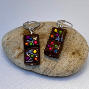 Cosmic brownie chocolate cake snack little debbie earring polymer clay cute dangle hypoallergenic cute