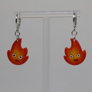 Calcifer Fire Spirit Earrings – Studio Ghibli Inspired Polymer Clay Dangle (Cute / Geeky / Whimsigoth)