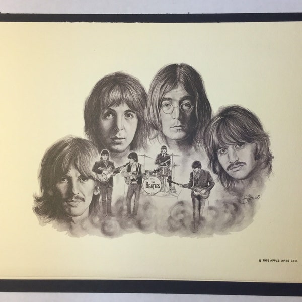 Vintage "The Beatles" print signed Banse. 1976 Apple Arts Ltd.