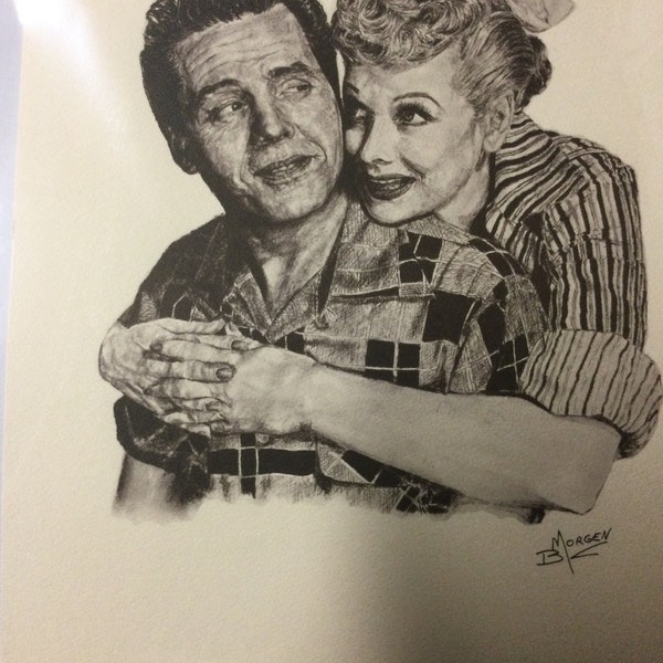 Lucille Ball and Desi Arnaz.  Print signed B. Morgen. 1976 Apple Arts Ltd.