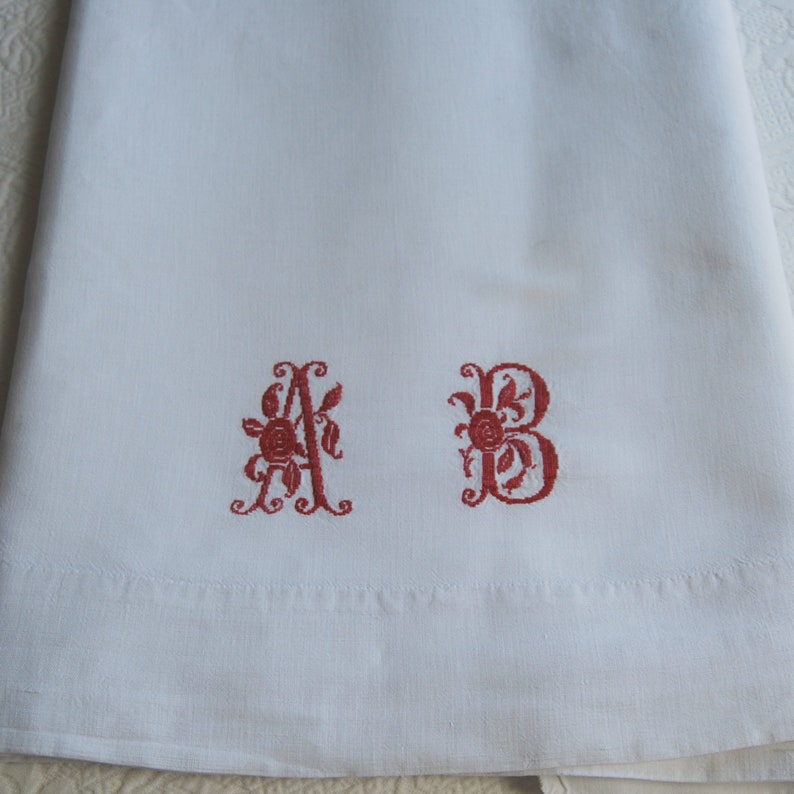 Antique French Linen Metis Sheet Red Monogram AB