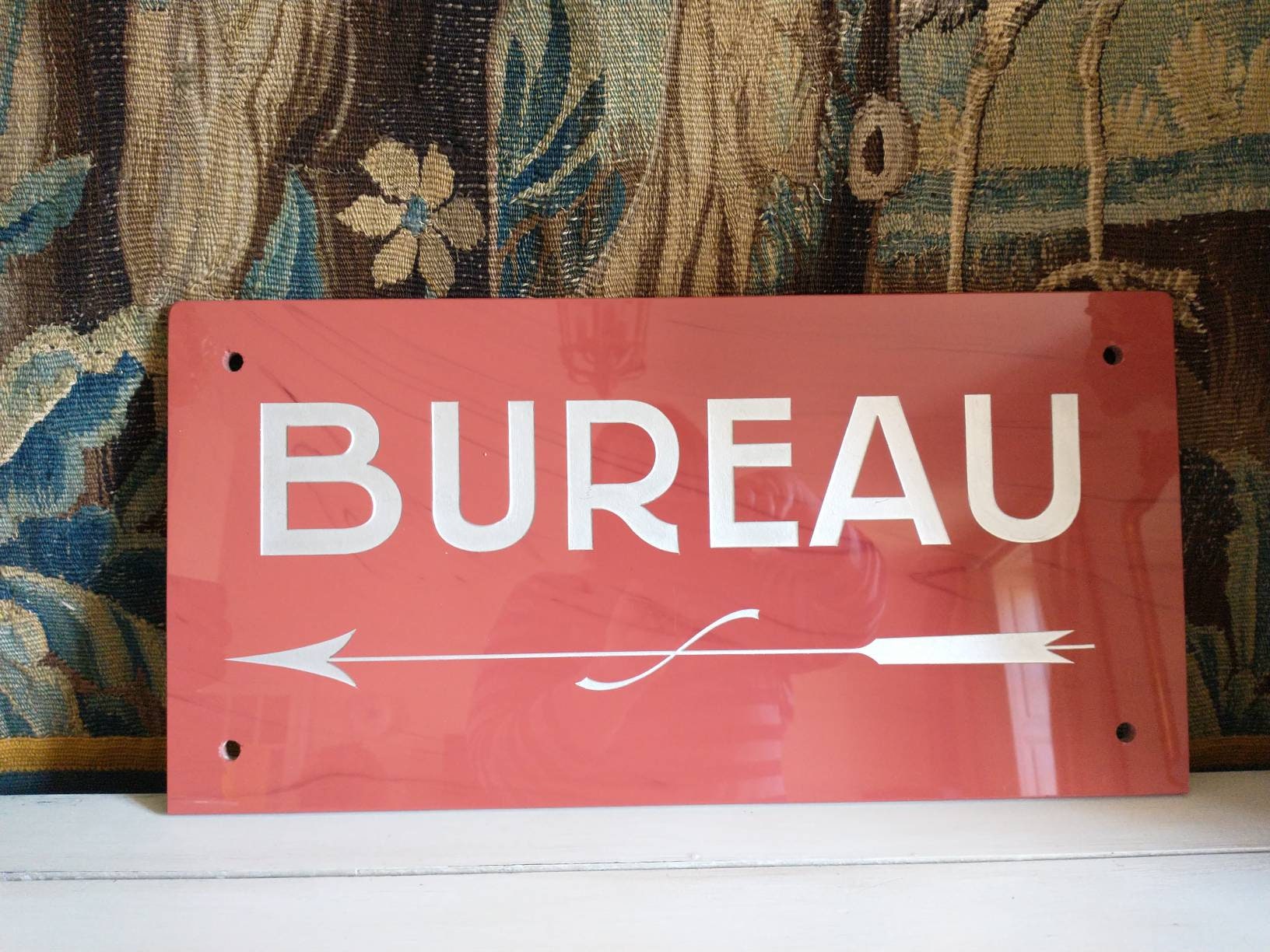 Superbe Grand Panneau de Bureau en Verre Français.