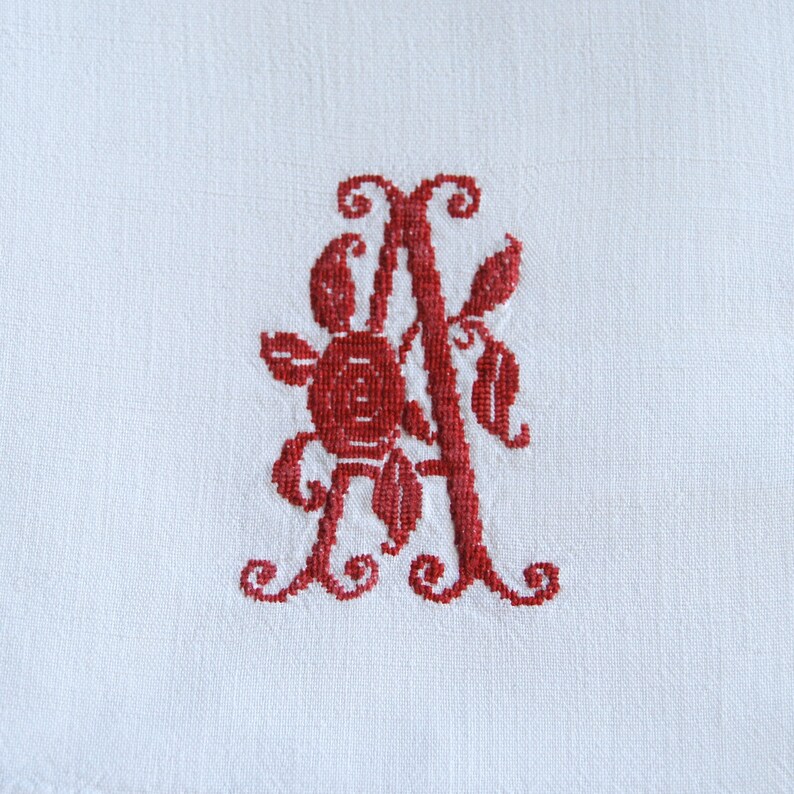Antique French Linen Metis Sheet Red Monogram AB