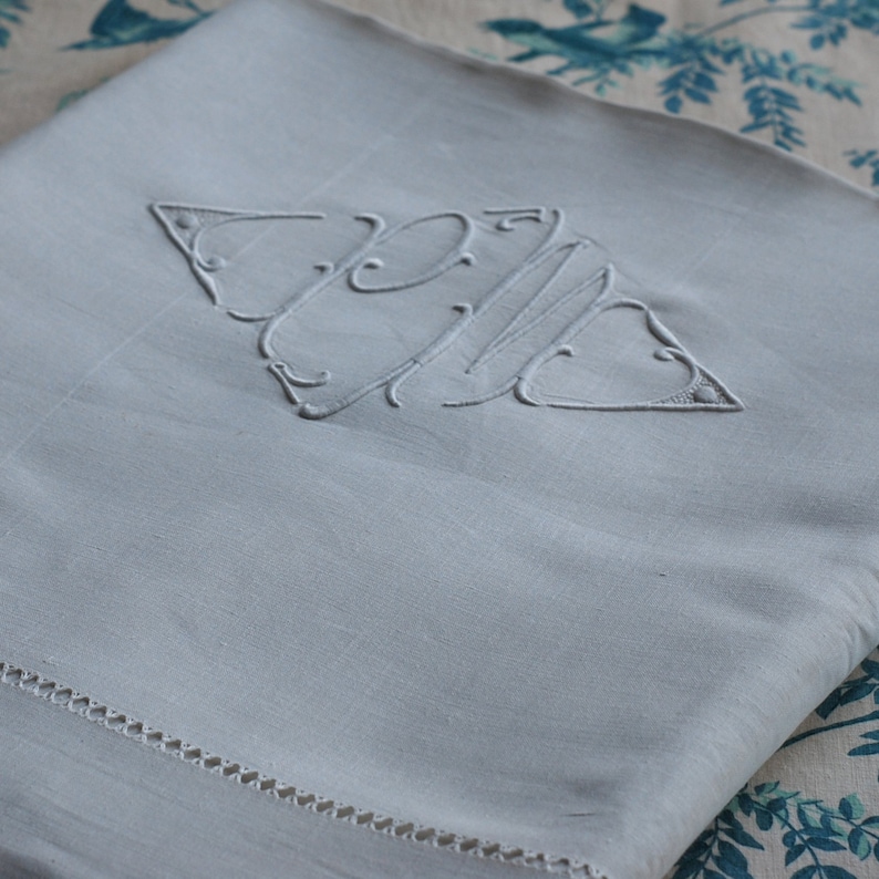 Vintage French Pure Linen Sheet Monogram PM