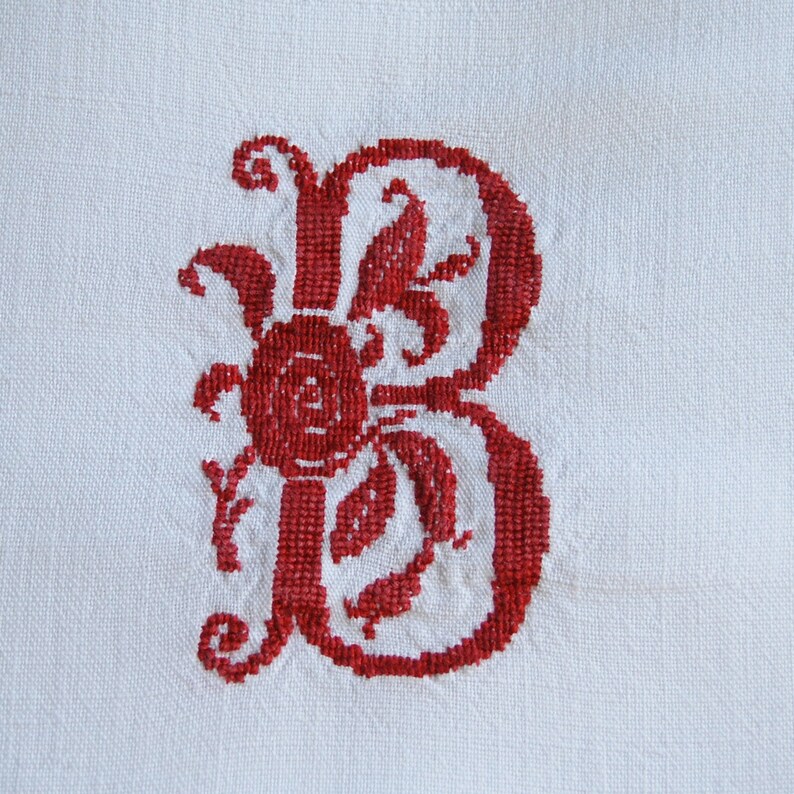 Antique French Linen Metis Sheet Red Monogram AB