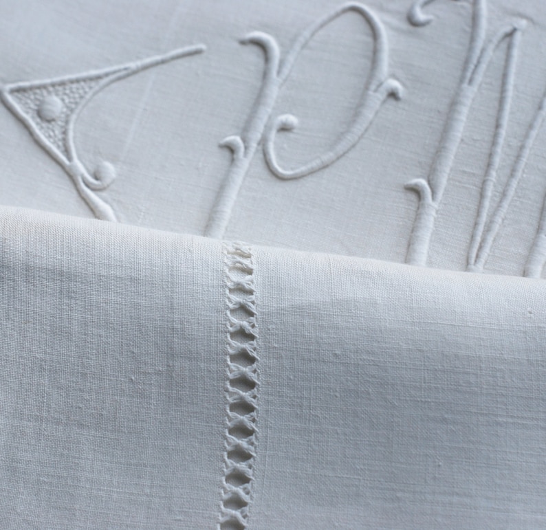 Vintage French Pure Linen Sheet Monogram PM