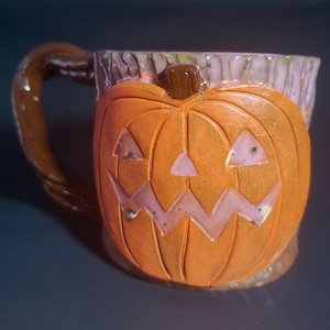 Ceramic Pumpkin Mug Twisted Handle Halloween