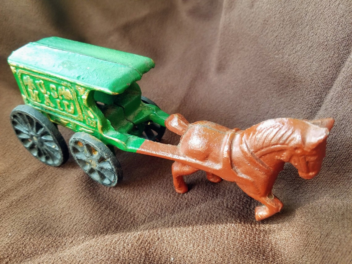 Metal Toy Horse and US Mail Cart Loose Wheel Etsy