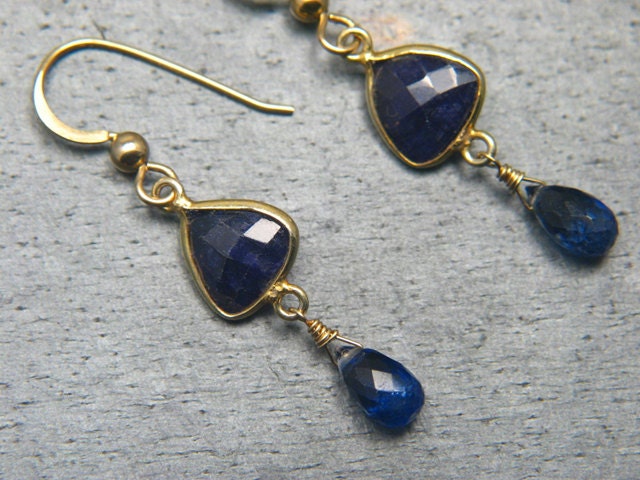 Blue Sapphire and Kashmir Blue Kyanite Gemstone Earrings Gold - Etsy