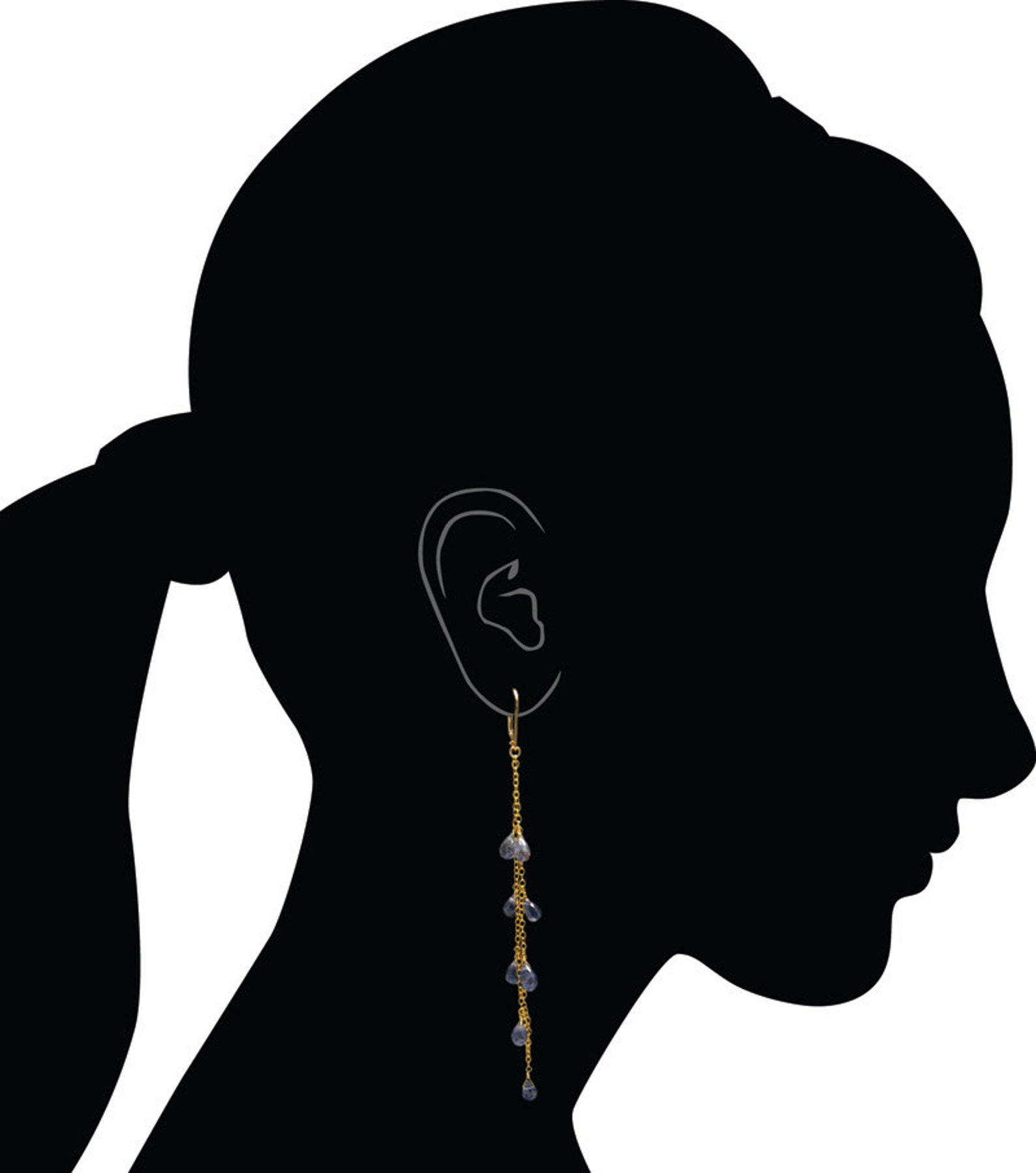 Gold Leverback Long Chain Earrings With Dangling Iolite Beads Etsy