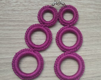 Handmade crochet earrings, circle earrings, purple cotton earrings