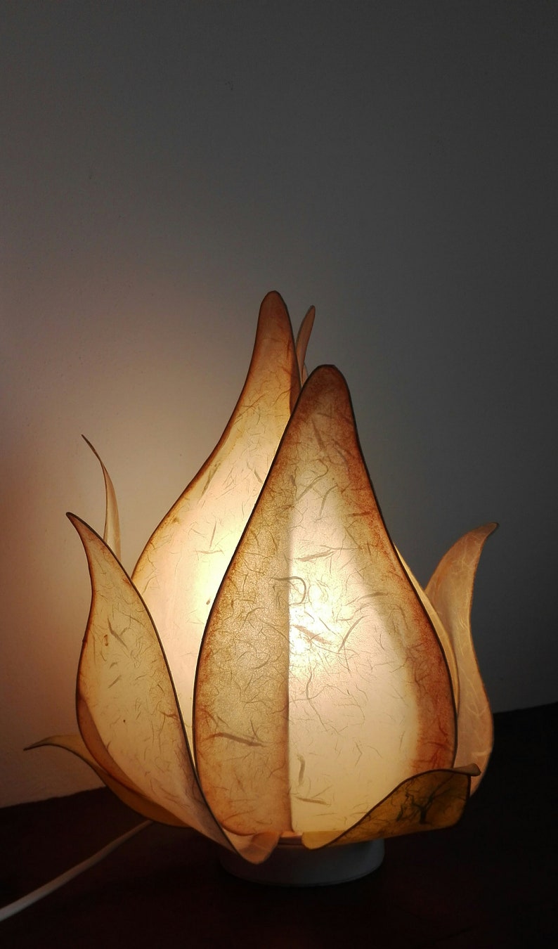 table lamp in the shape of a flower bud Handmade lamp rice paper lamp warm atmosphere. soft beige color