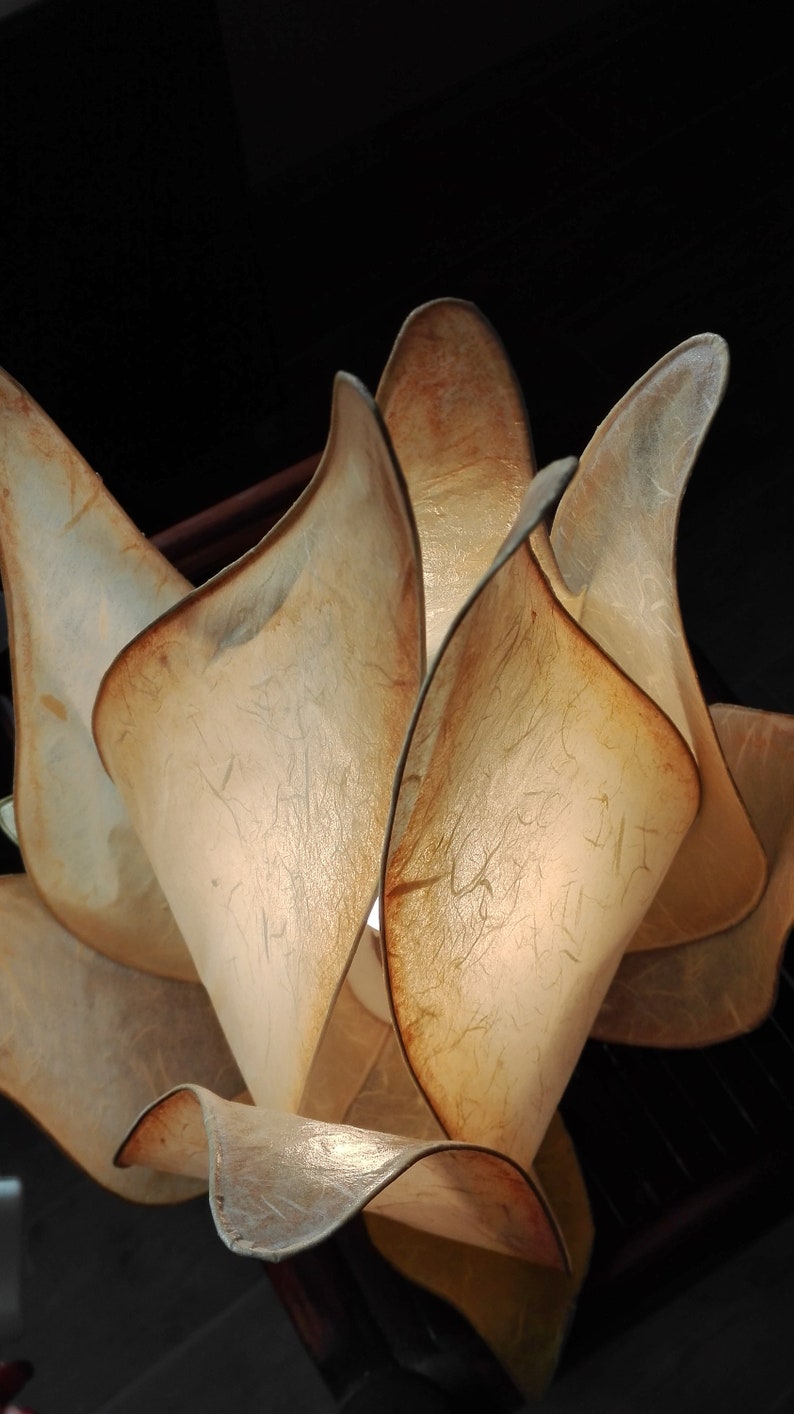 table lamp in the shape of a flower bud Handmade lamp rice paper lamp warm atmosphere. soft beige color