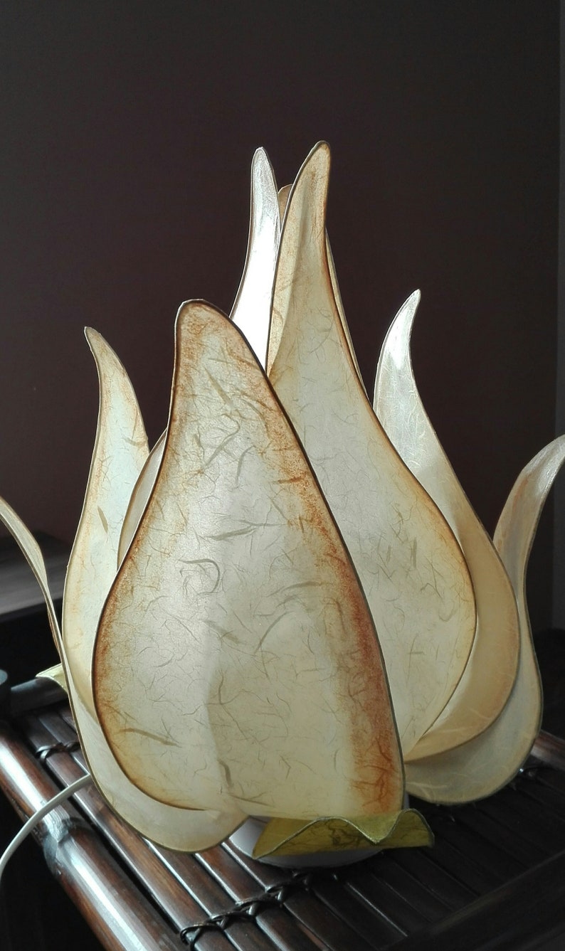 table lamp in the shape of a flower bud Handmade lamp rice paper lamp warm atmosphere. soft beige color