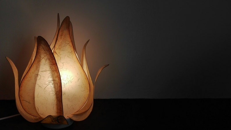 table lamp in the shape of a flower bud Handmade lamp rice paper lamp warm atmosphere. soft beige color