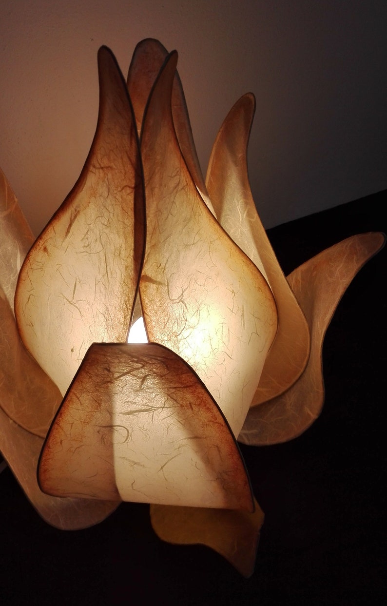 table lamp in the shape of a flower bud Handmade lamp rice paper lamp warm atmosphere. soft beige color