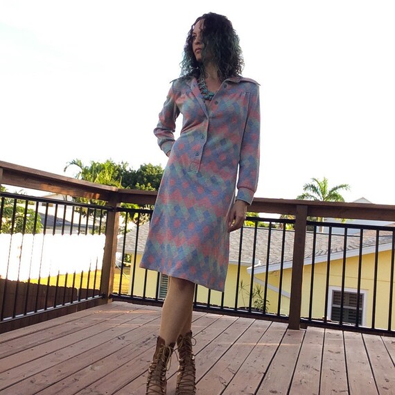 1970s Knit Midi Shirt Dress