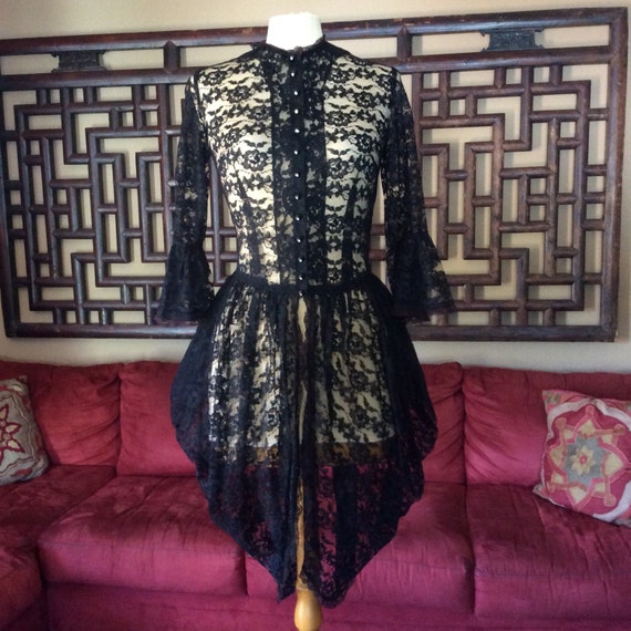 Vintage Victorian Black Lace Goth Dress