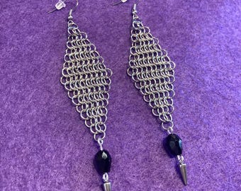Pendientes de malla metálica con pinchos / Cristal checo facetado / Elige un color personalizado / Hechos en Salem, MA