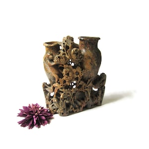 Hand Carved Soapstone Vase; Asian Vase, Chinese Vase, Asian Decor, Chinese Decor, Antique Chinese Soapstone Vase, Chinese Soapstone Vase