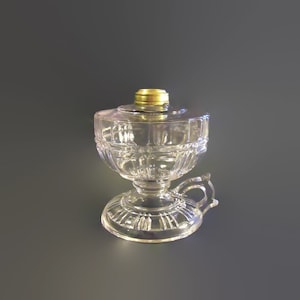 Antique Pressed Glass Finger Ring Oil Lamp; Antique Oil Lamp, Antique Kerosene Lamp, Pressed Glass Oil Lamp, Pressed Glass Kerosene Lamp