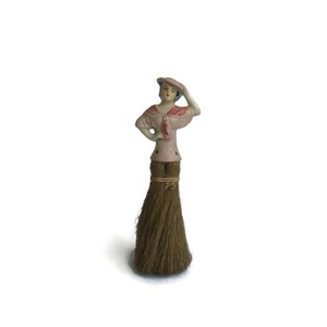 Antique Half Doll Lapel Brush; Antique Brush, Apparel Brush, Broom Brush, Clothing Brush, Lapel Brush, &quot;Arms Out&quot; Half Doll Lapel Brush
