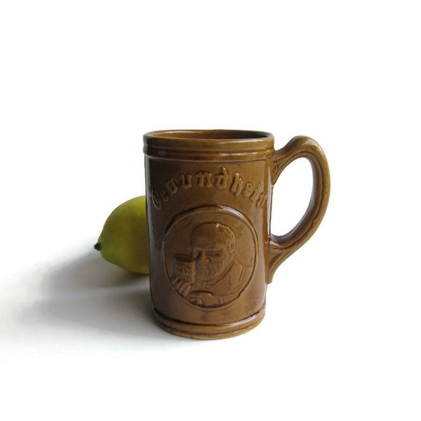 Gesundheit Beer Mug, 1933-1935; Breweriana, Antique Breweriana, Antique Beer Mug, Antique Beer Stein, Crock Beer Mug, Pottery Beer Mug