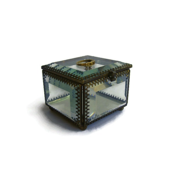 Nicole Miller Jewelry Box; Nicole Miller Jewelry Casket, Glass Jewelry Box, Small Jewelry Box, Glass & Brass Jewelry Box