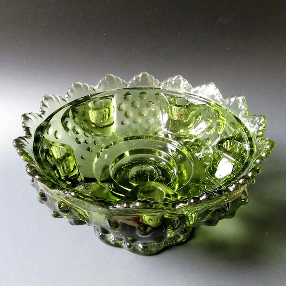 Fenton Colonial Green Hobnail Candle Holder/centerpiece; Fenton