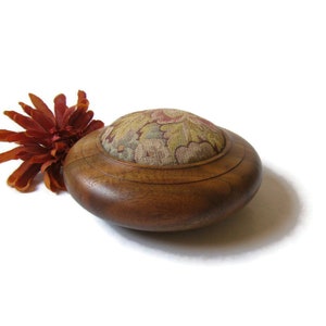 Wooden Pin Cushion; Claro Walnut Pin Cushion, Lathe Turned Walnut Pin Cushion, Sewing Notions, Vintage Sewing Notions, Pins & Needles