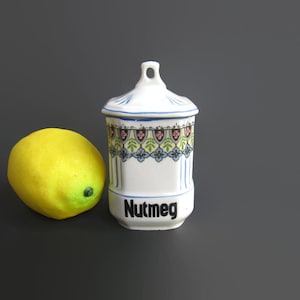 Canister; Nutmeg Canister, Antique Canister, Vintage Canister, Spice Canister, Czech Canister, European Canister, Porcelain Canister