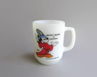 Mickey Mouse Fantasia Mug, Pepsi Collector Series, 1979 Mickey Mouse Mug, Fantasia Mug, Anchor Hocking Milk Glass Mug, Disney Mug