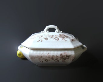 Antique Ironstone Tureen; Antique Tureen, Antique Transferware Tureen, Antique Ironstone Transferware Tureen, Tureen Centerpiece