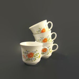 Corning Ware (Corelle) Wildflower Mug/Cup, Set Of 4, 1977-86; Corning Ware Wildflower Mug/Cups, Corelle Wildflower Mug/Cups
